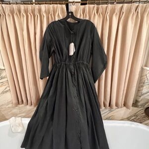 Christian Peau Silk Gathered Waist Dress in Kale. NWT